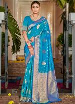 Silk Sky Blue Party Wear Weaving Saree